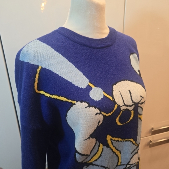 VTG Disney Angry Jumping Donald Duck Crewneck Pullover Sweater Unisex XS Blue - Picture 6 of 9